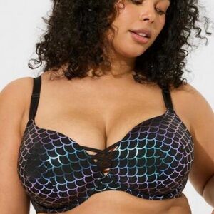 Torrid 42C Black Iridescent XO Boost Plunge Mermaid Underwire Bra.